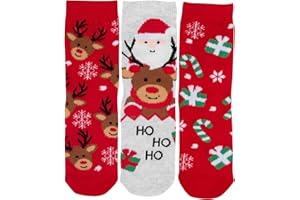 United Labels Lot de 3 paires de chaussettes de Noël pour enfants - Motif renne - Rouge/gris