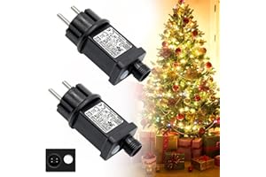 Vleuexe Enchufe Intermitente Luces Navidad 31V Transformador Luces Navidad Exterior Enchufe,8 Modos Adaptador Luces con Temporizador,IP44 Impermeable Conector Luces Paraluces Navideñas,Cortina de Luce