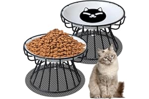 VAIGU:OA 2 Stück Erhöhter Futternapf Katze - Katzennapf Erhöht 10 cm mit Erhöht Ständer Metallhalter Base Haustiere, Weiß Fressnapf Katzen mit 2pcs Napfunterlage Silikon, Katzenschüssel für Katzen und Welpen