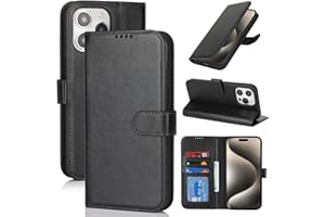 Zouzt Hülle für iPhone 15 Pro Max 6,7-Zoll, Stoßfestes PU Leder Handyhülle Lederhülle Klapphülle mit Kartenhalter und Standfunktion Flip Leather Wallet Phone Cover (Schwarz)