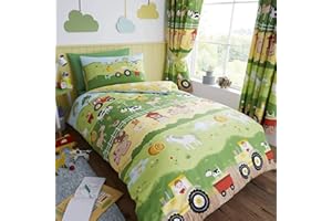 HAPPY LINEN COMPANY Set copripiumino - double face conta le pecore/animali della fattoria - verde/giallo - Singolo