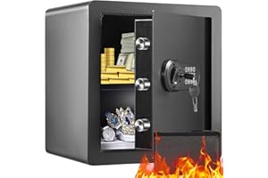VEVOR Caja Fuerte de Seguridad 51 L Con Teclado Digital y 2 Llaves, Armario de Acero Con Bolsa Ignífuga Para Proteger Dinero, Oro, Joyas, Hotel, 400x330x430 mm