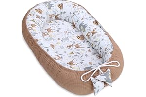 Totsy Baby Nido Bebe Recien Nacido 50x90cm - Reductor Cuna Capullo de colecho ninho para Dormir Gofre de algodón Cuco Ideal para Gondola moisés y Viaje Ciervo Marrón