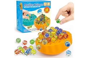 Ninigai Wobble Marble Balance Stacking Game for Kids 6-12 & Families - Fun Birthday Party Games with 60 Glass Marbles, Dice & 15 Challenge Cards - Family Game Night for 1-4 Players (Yellow)