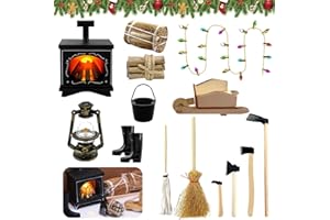Lets Joy Cheminée Miniature, 14 Pièces Accessoires Maison de Poupee, Accessoires Miniatures, Mini Feu de Camp LED, Mini Outils Décoration de Noël, Accessoires Jardin Miniatures Décoratifs