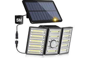 KIBTOY Luz Solar Exterior Jardin, Luces Solares Led con Sensor de Movimiento, IP65,1400lm Ángulo de Iluminación de 270°,Focos Solares para Garaje
