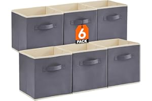 ‎LIFEWIT Lifewit Składane pojemniki do przechowywania, dekoracyjne kosze do przechowywania, średniej wielkości tkaniny, z uchwytami, zestaw 6 sztuk szarych