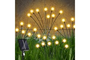 GuKKK 4 Pezzi Luci Solari Esterno, 32 LED Lampade Lucciole per Giardino, Firefly Garden Pathway Lights, per il Patio - IP65 Impermeabile (Bianco Caldo + Colore)