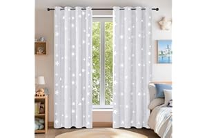 Deconovo Cortinas Dormitorio Moderno Suave para Ventanas de Habitación Infantiles Estrellas Plateada 140 x 260 cm Gris Perla