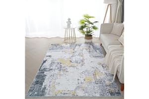 Xfrog Abstrakter Moderner Waschbarer Teppich für Wohnzimmer, Kurzflor Flächenteppich für Schlafzimmer, Kinderzimmer Gold-Grau 160x230CM