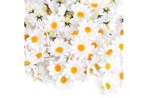 Naler 120 Têtes de Fleurs Artificielles Marguerite Gerbera Daisy pour fête de Mariage Bricolage Plastique (Blanc)
