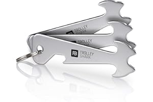 FABACH Trolley Shark klucz do wózka na zakupy – zdejmowany żeton do wózka na zakupy ze stali nierdzewnej/metalu – nie utknął w zamku, srebro, 3 Trolley Sharks