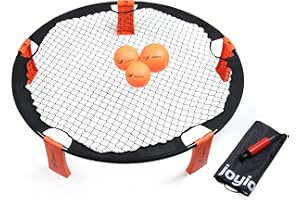 joyionic Roundnet - Set di 3 palline, rete rotonda, pompa per palloni e borsa per il trasporto, colore nero e arancione, diametro 91 cm, altezza 20 cm, per principianti e professionisti
