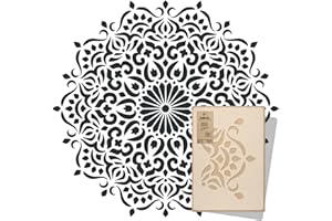 ‎NL NAKLEO ART & WALL DECOR Wiederverwendbare Wandschablone aus Kunststoff // GEOMETRISCH - MANDALA #3 - BLUME // Muster Schablone Vorlage (Durchmesser 59 cm) (240x240cm)