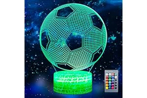 LERELIN Football 3D Illusion Lamp LED Night Light, USB Powered 16 Colours Flashing Remote Control Switch Bedroom Decoration Lighting Night Light Kids Adults for Boys Girls Birthday, Christmas, Festival Gifts