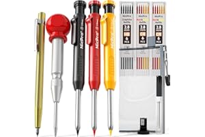 Nicpro 11 Pièces Crayons de Charpentier avec Taille crayon, Porte-Mines avec Stylo de Gravure, Taille crayon, Recharges de Plomb, Crayon Chantier pour Architecte Menuisier