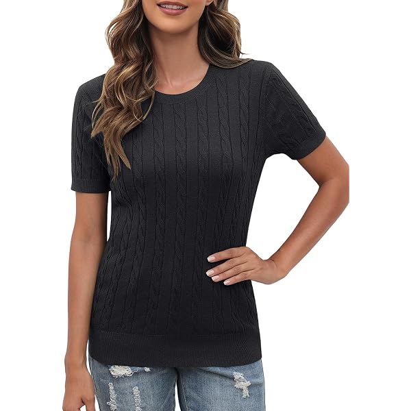 Pull Femme Manches Courtes Totatuit - Tricoté Col Rond, Matière Douce (Viscose, Polyester, Nylon) - Style Décontracté Et Élégant