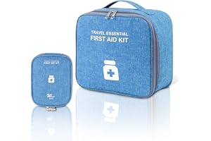 VAVICRAP Medikament Tasche, 2 Stück Medikamententasche Große Tragbar Klein Reiseapotheke Tasche Leer Erste Hilfe Medikamenten Aufbewahrung Wasserdicht Kapazität Tasche für Home Reisen-Blau
