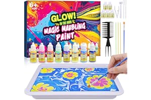 Hapikids Glow Water Marbling Paint for Kids, Arts and Crafts for Kids Age 6-12 Toys for 7-12 Year Old Girls Gift for 9 10 11 Year Olds Girls Boys Crafts for Kid Age 7-12 Birthday Xmas Gift Ideas