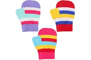 Cooraby 3 Pairs Toddler Stretch Mittens Winter Warm Knitted Magic Mittens Gloves