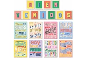 S&O Set of 8 Motivational Posters in Spanish & BIENVENIDOS Letters for Teachers & Students - Spanish Language Posters That Inspire - Laminated Growth Mindset Spanish Posters for Classroom - 11"x14"
