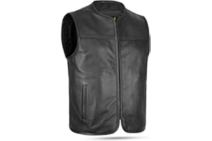 Leatherick Men's Genuine Cowhide Leather Motorcycle Vest – Classic Biker Vest with Front Zipper Closure for Comfort & Timeless Style