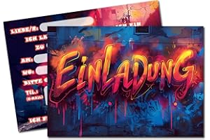 Vielucks 15 x Original Graffiti Einladungskarten - DIN A6,Einladungskarten Kindergeburtstag Junge Mädchen,Geburtstagseinladungen,Partyeinladungen,Einschulung Einladungskarten,Party deko (Dunkel)
