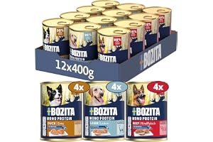 Bozita Dog Paté Mix nötkött, anka och lamm 12 × 400 g — kornfritt våtfoder för hundar med postbiotika — Singleproteinpaté – M