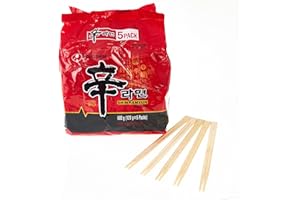HEMP HEMISPHERE Nongshim Shin Ramyun Noodle (Pack of 5) - Gourmet Spicy Instant Ramen Noodles, Korean Food Delight, Free Chopsticks Included for Authentic Asian Experience