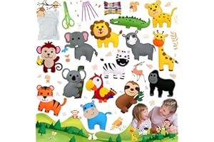 Liekadijiae 14 Pièces Kits de Couture en Feutre de Animal, Kits de Couture Enfant, Kit de Couture à la Main Animaux de Dessin Animé Jungle, Kit de Couture Créatif pour Enfants Educatifs et Débutants