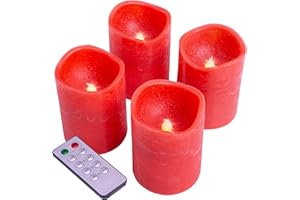 Nipach GmbH 4 LED Echt Wachs Kerzen rot mit Flackereffekt Batterie Fernbedienung Weihnachtsdeko Weihnachtskerzen Wachskerzen Adventskerzen Stimmungslicht Xmas