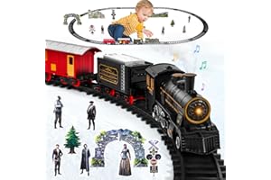 BUOAZR Tren Retro Navideño, Tren Arbol De Navidad Electrico, a Batería, Juguete para Niños con Vapor, Luces y Sonidos, y 4 Vagones de Juguete Electrónico Decoración de Navidad