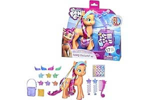 My Little Pony Hasbro Nuova Generazione, Sunny Starscout Rainbow Reveal, Pony Giocattolo Arancione da 15 cm con Treccia Arcobaleno, 17 Accessori