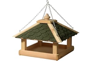dobar® 44256e Klasyczny karmnik dla ptaków – domek dla ptaków z litego drewna – stacja karmowa z dachem bitumicznym – willa dla ptaków z łańcuszkiem do zawieszenia – karmnik do ogrodu/tarasu/balkonu –