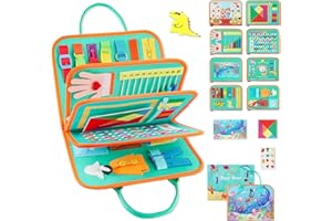PHYSEN Busy Board Juguetes Educativos Montessori Niños 1 2 3 4 5 Años, 8 páginas Tablero Sensorial de Actividades Juego, Regalos de Viaje para el Desarrollo de Habilidades Motoras Finas