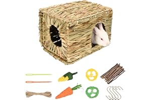 S SANGLE SOPFFY Grass House for Rabbits,Sangle Sopffy,Hand Woven Bunny Grass House,Natural Grass Hideaway for Bunny Guinea Pig Chinchilla Ferret Hamster Squirrel with Rabbit Chew Toys (1 Set, 11.8 * 7.8 * 7.8 inch)