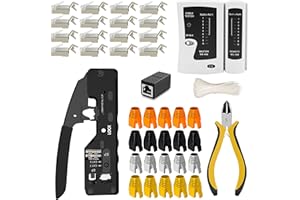 LUBEIN-BRAND LUBEIN RJ45 Pince à Sertir Outil Sertissage de Kits Network Réseau Câble Kits CAT6 CAT5 RJ11 RJ12 d’Outils de Réparation d’Ordinateur Net Professionnel Maintenance de Testeur de LAN(Orange)