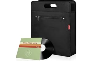 FREEAMG Vinyl Record Carrying Bag for Most 7" 10" 12" LP, Durable Vinyl Albums Storage Case Holds up to 20LP, LP Record Storage Box for Valuable Album Collection- Black