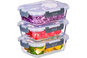 Igluu Meal Prep - Recipientes de vidrio - Control hermético de porciones de almacenamiento de alimentos, sin BPA, apto para microondas, horno y lavavajillas, 1050 ml - Set de 3