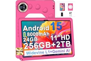 Dghrti Tablet Android 15 con EVA Silicona Funda Protectora, 24GB+ 256GB/2TB, Niños Tablet 11 Pulgadas Octa-Core, Gemini AI/Widevine L1, 8000 mAh, 13MP+5MP, Cuerpo Metálico, Tableta Grande-Rosa