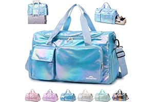 ZIOSINM ZIOISNM Sac de Sport Femme, Sac de Voyage Femme Imperméable avec Compartiment à Chaussures et Compartiment Humide, Travel Bag Polyvalent pour Gym, Piscine et Weekend (Bleu)