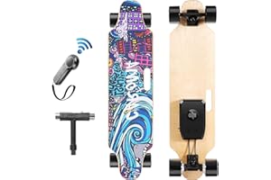 Caroma Skateboard Eléctrico con Control Remoto, Motor Dual 700W, Velocidad Máx 25 KMH, Alcance de 15-18 KM, Monopatín Longboard Eléctrico de Arce de 8 Capas para Adulto/Juventud