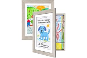 Americanflat A4 Bilderrahmen für Kinderzeichnungen - Treibholz - Zeigt 21,6x28 cm mit Passepartout & 25,5x32 cm ohne Passepartout - Verbundholz mit Bruchsicherem Glas - Hoch- und Querformat - 2St