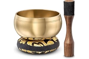 Bol Tibétain – Bol Tibétain Chantant pour la Purification et la Méditation – Silent Mind – Bol Méditation – Inclut un Maillet avec Prise en Main Type Crayon et un Coussin
