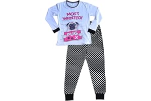 THEPYJAMAFACTORY Pyjama long pour fille avec inscription «Most Wanted Pug» - de 9 à 16 ans