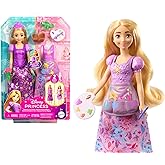 Mattel Disney Prensesi oyuncakları, 2 farklı g&ouml;r&uuml;n&uuml;me sahip Rapunzel bebek, 9 aksesuar, takılıp &ccedil;ıkarılabilen 2 b&uuml;stiyer ve 2