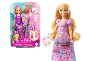 Mattel Disney Princess Rapunzel modedocka med 2 sagolooks | Poserbar docka med 9 tillbehör, 2 överdelar och 2 kjolar, inspire
