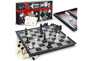 Gibot Jeu D'Échecs, 3 en 1 Echiquier Magnetique, Echec Deluxe Pliable Portable Echecs, D'échiquier, Chess Board pour Enfants Adultes Fête Voyage, Noir et Blanc 32×32 cm
