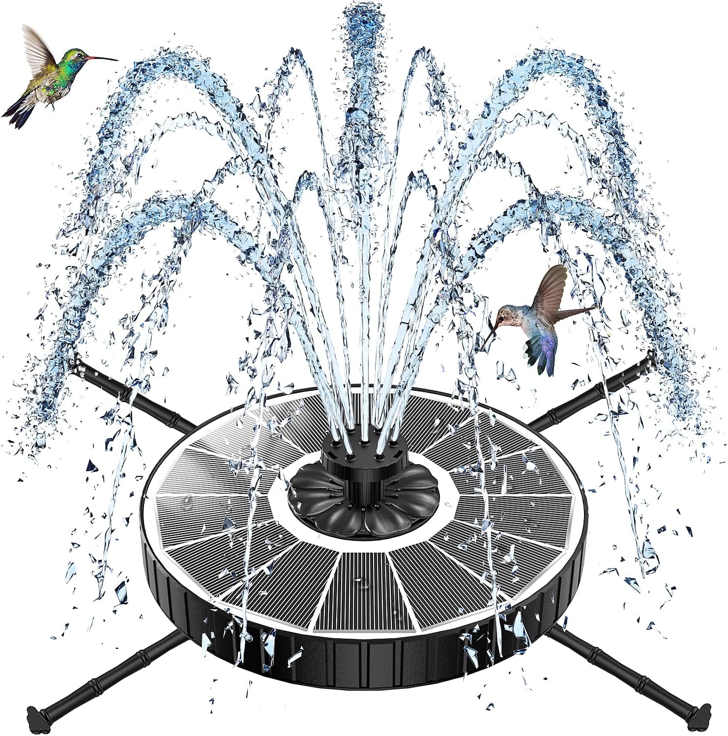 SZMP Fuente Solar Jardin Exterior 2026 Nuevo, 3.5W Bomba de Agua con 8 Boquillas & 4 Fijadores, 3 Alturas de Chorro, Fuente Solar Flotante para Estanque, Decoración de Jardín, Baños para Pájaros