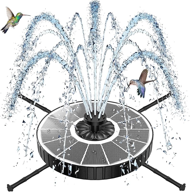 SZMP Fuente Solar Jardin Exterior 2026 Nuevo, 3.5W Bomba de Agua con 8 Boquillas & 4 Fijadores, 3 Alturas de Chorro, Fuente Solar Flotante para Estanque, Decoración de Jardín, Baños para Pájaros